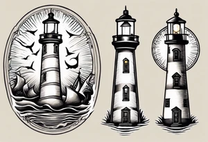 tattoo of a light house shining its light on a cancer support ribbon tattoo idea