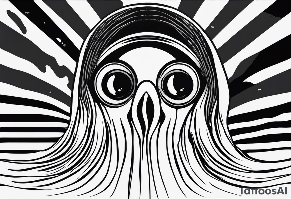 The equivalent of a horror and bizarre squid avatar. twisting and intersecting lines, making it look very wild and chaotic. The eyes of the squid are particularly prominent, one of them is white and the other is black, the overall expression is crazy and intense, with some distressed or damaged texture effects.

Able to change the color of the body and hide in the black sea tattoo idea