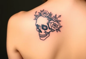 ornate skull adorned with crown of wild roses and thorns tattoo idea
