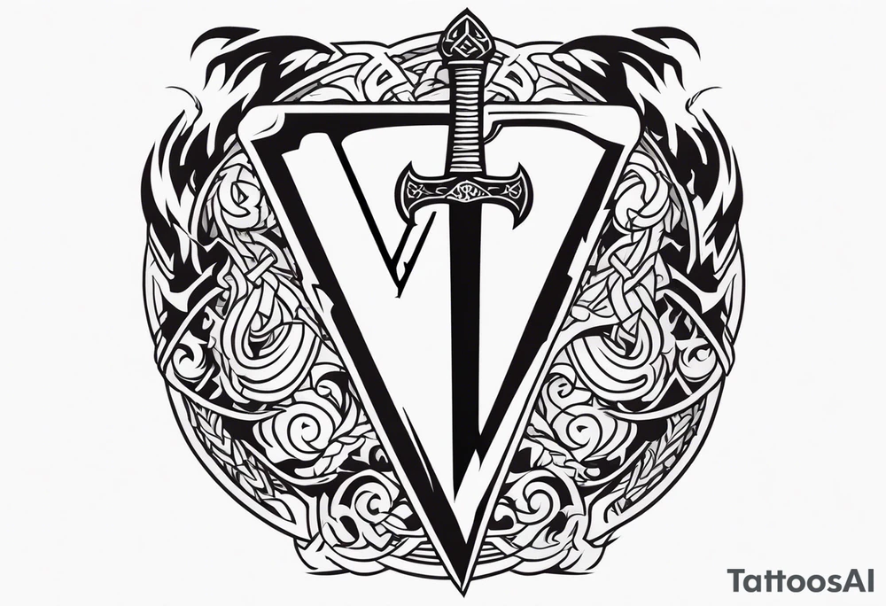 Valhalla sword shield dragon axe Valknut fire tattoo idea Valhalla sword shield dragon axe Valknut fire tattoo idea