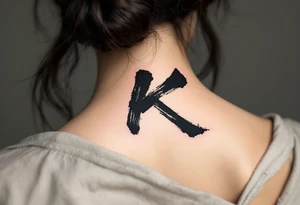 Brushstroke K painted with bold black ink, Japanese sumi-e style with subtle red stamp mark in the corner. tattoo idea
