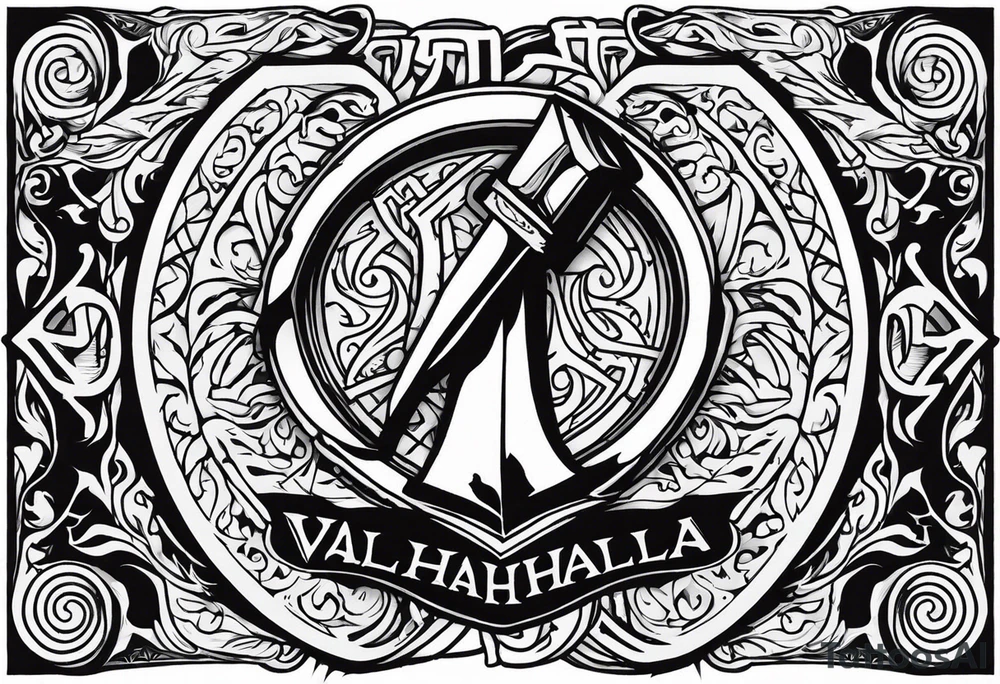 Valhalla sword shield fire axe tattoo idea