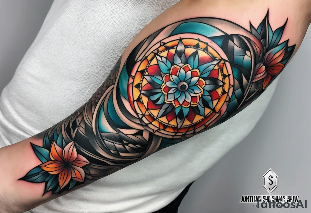 Arm Sleeve Tattoo with fall colors tattoo idea