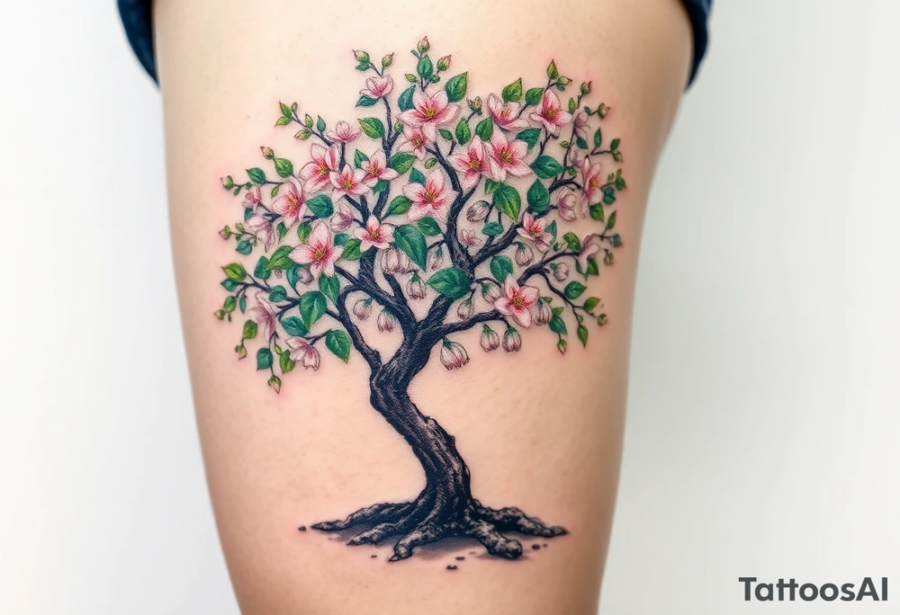 Flowering hawthorne tree with lilly of the vally bells planted by  tree tattoo idea