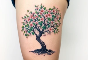 Flowering hawthorne tree with lilly of the vally bells planted by  tree tattoo idea