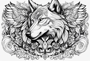 Half wolf half angel tattoo idea