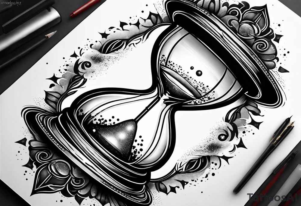 Hour glass with cosmic dust exploding from each side. Long tattoo to fit on the forearm tattoo idea