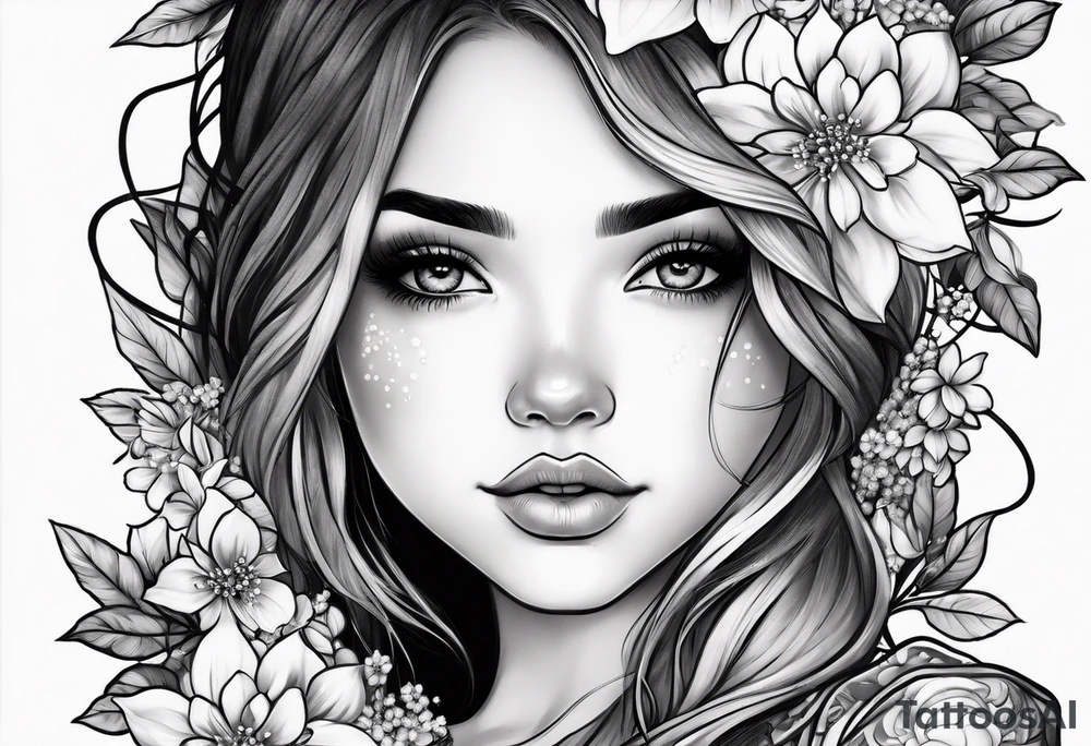 cute girl with baby's breath flower tattoo idea