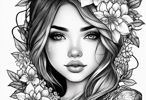 cute girl with baby's breath flower tattoo idea