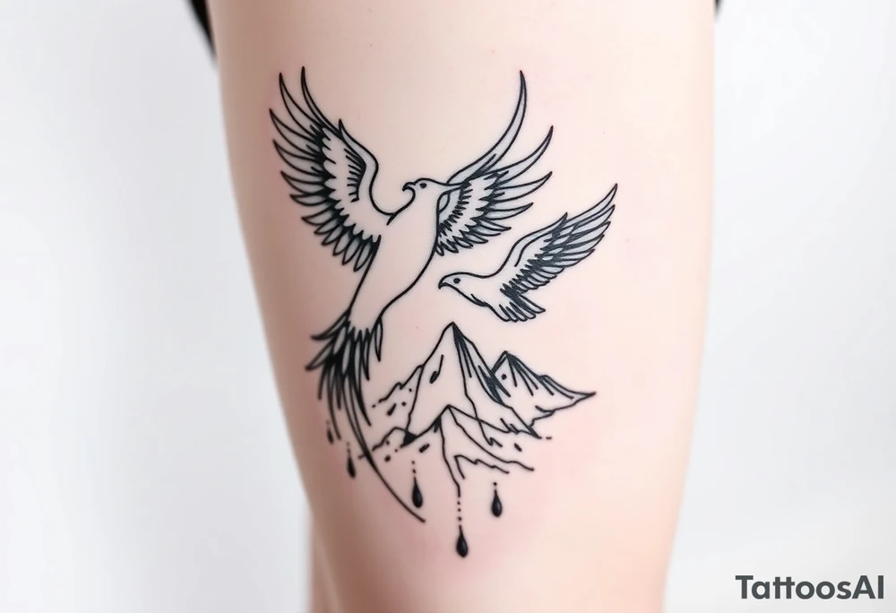 phoenix with fire and eagle over mountain tattoo idea