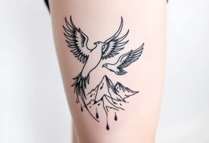 phoenix with fire and eagle over mountain tattoo idea