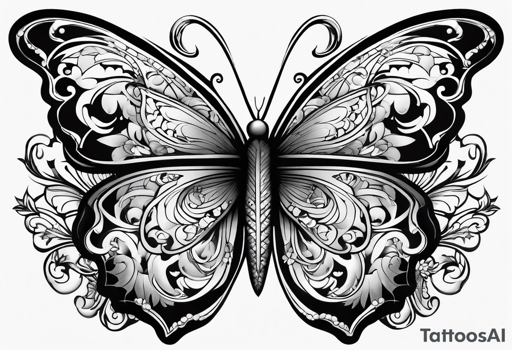 word N and S with butterfly tattoo idea