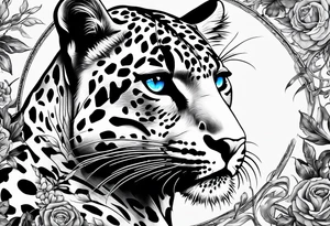 you leopard with blue eyes walking in a nautical setting tattoo idea
