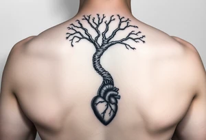 DNA TREE trunk with roots with anatomical heart in bottom tattoo idea