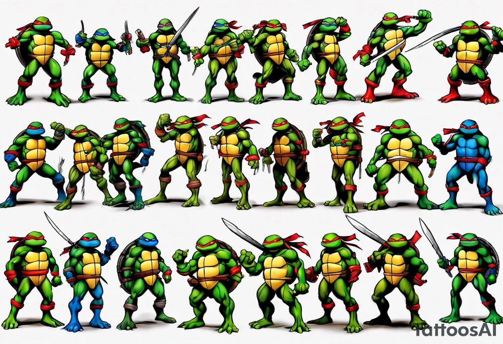teenage mutant ninja turtles fighting sleeve tattoo idea
