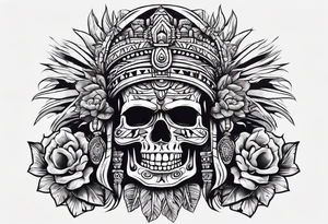 Mayan skull with mouth as cave with water coming out tattoo idea