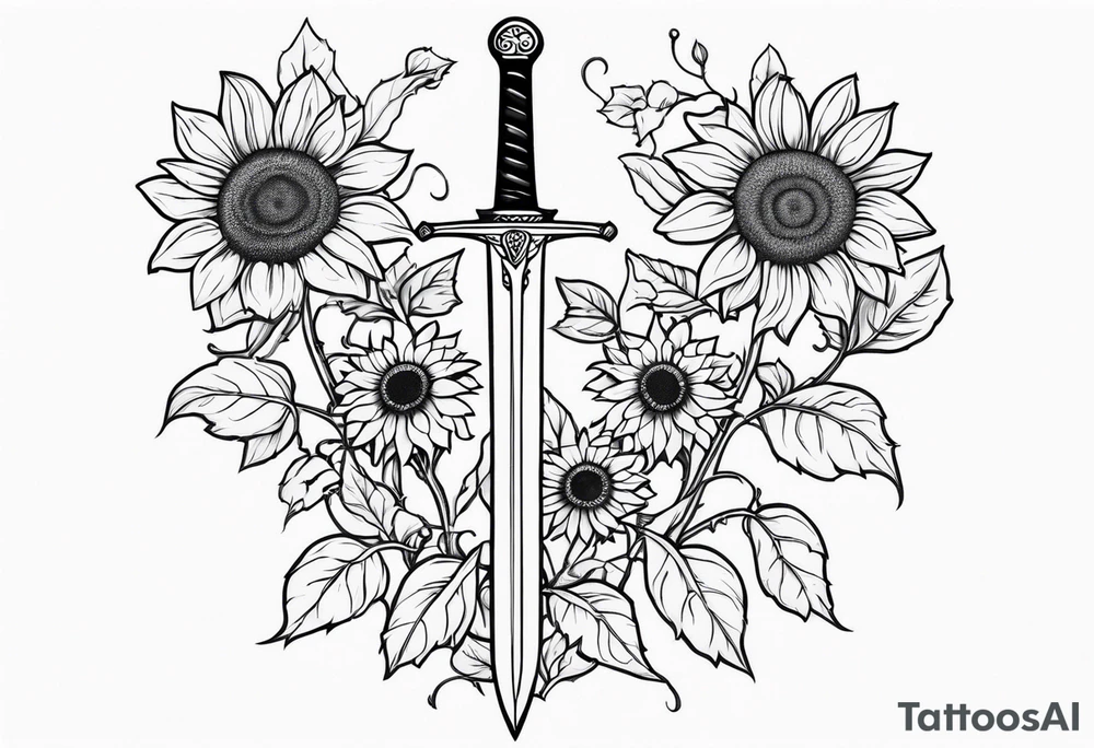 sword with sunflowers and vines on it tattoo idea