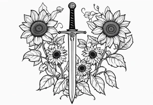sword with sunflowers and vines on it tattoo idea