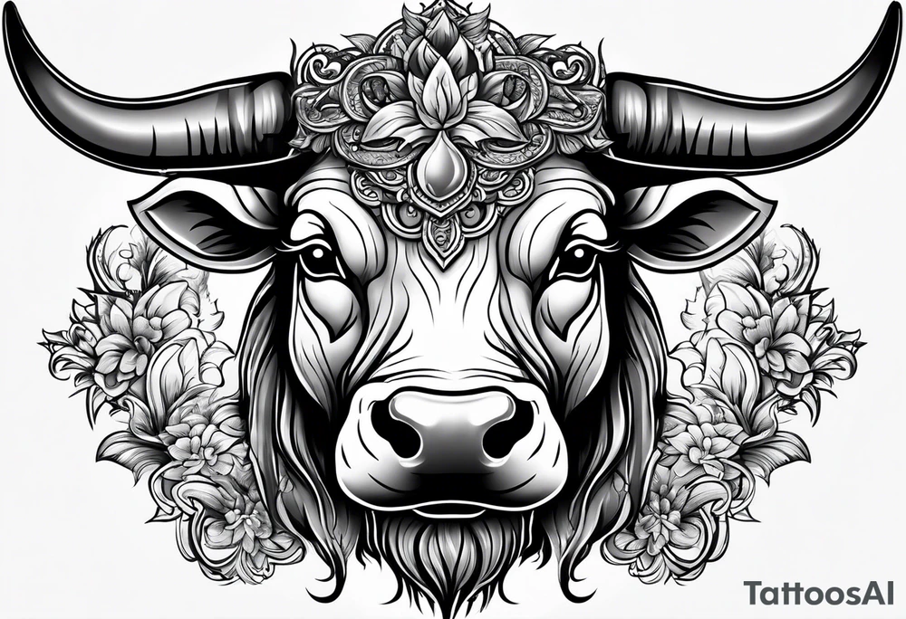 Evil, scary bull with horns tattoo idea