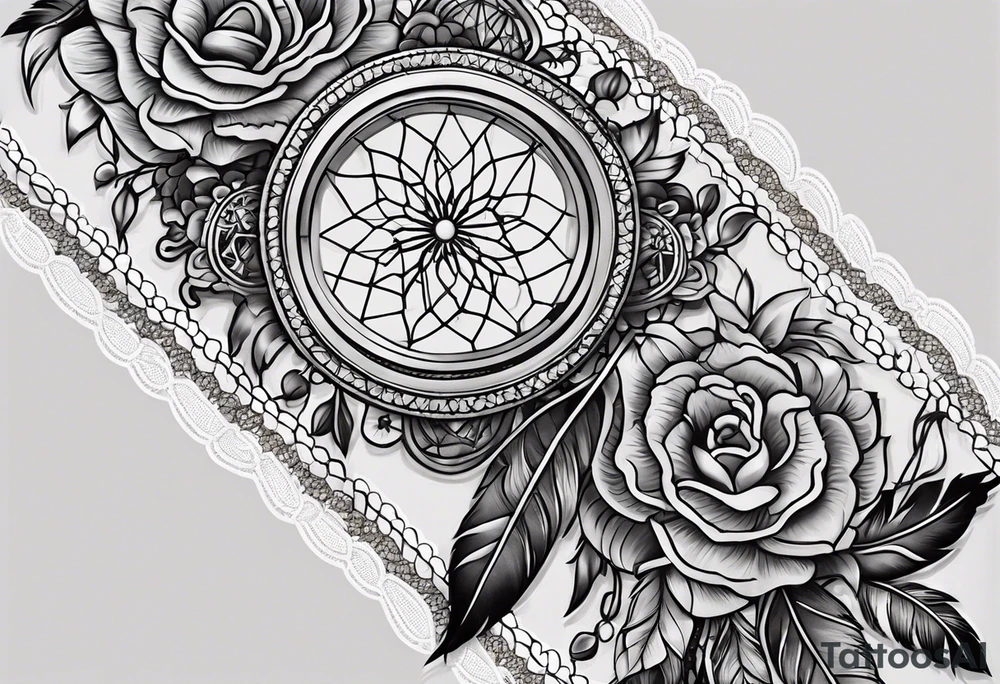 Lace garter with dreamcatcher tattoo idea