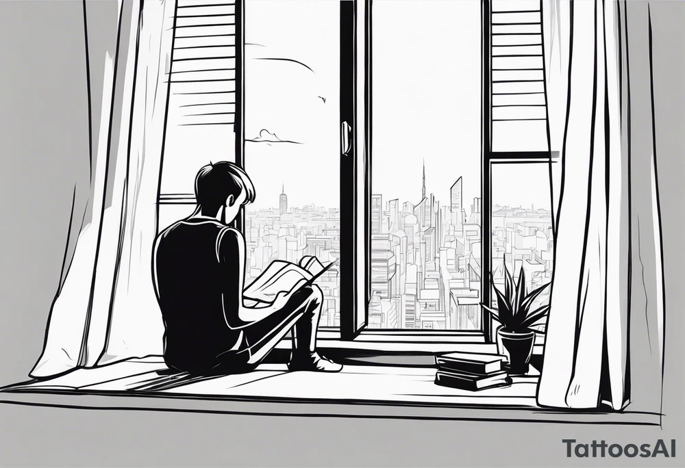 person reading by window tattoo idea