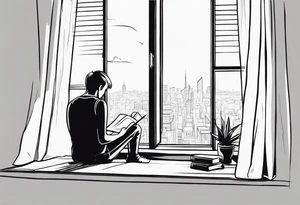 person reading by window tattoo idea