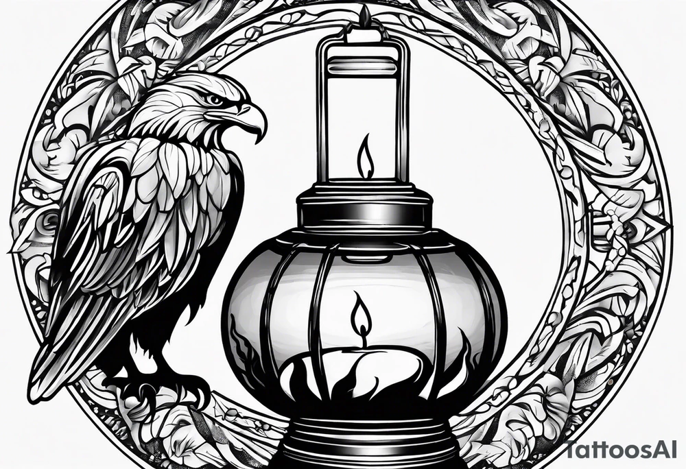 Oil lamp with an eagle next to it tattoo idea