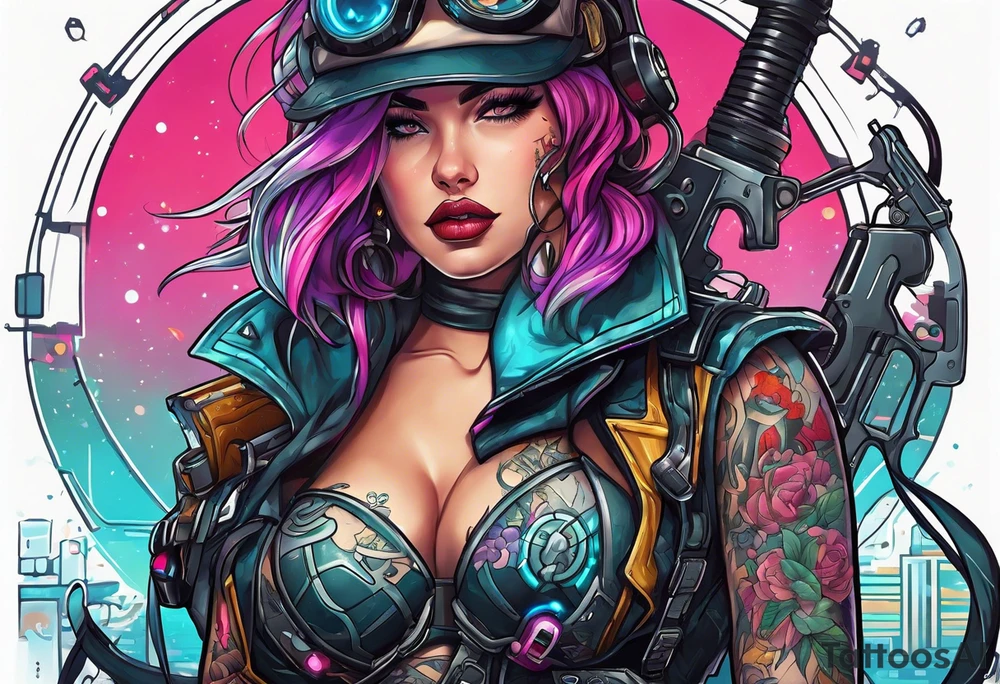 cyberpunk pinup tattoo idea