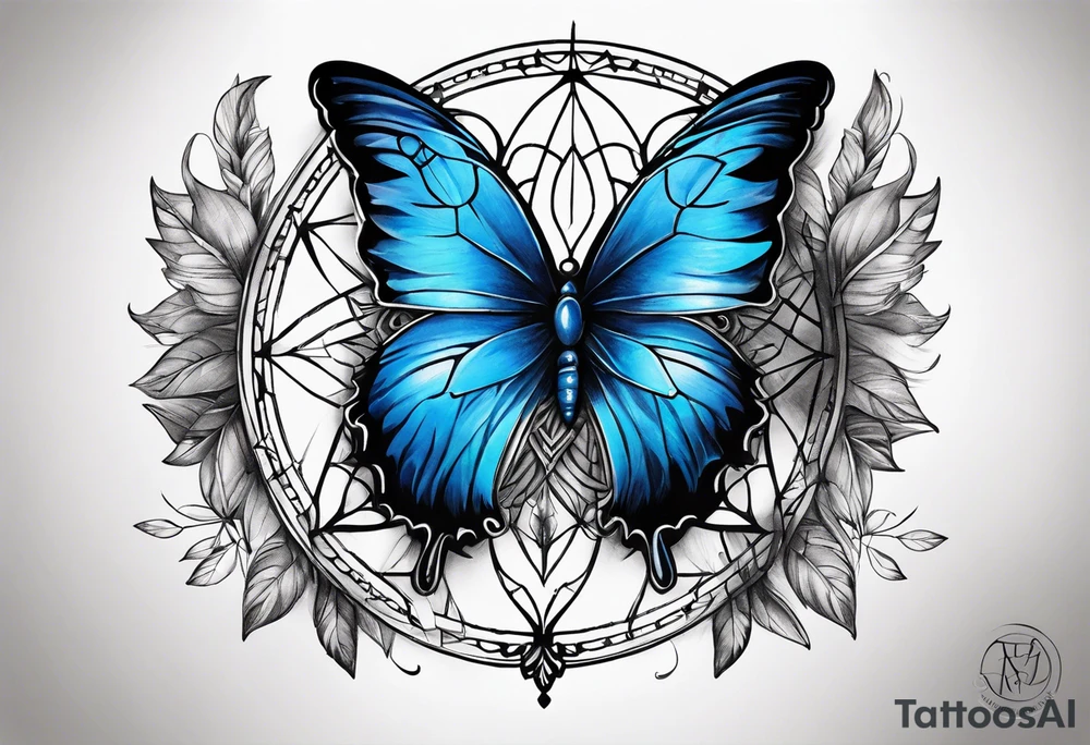 Blue butterfly dream catcher tattoo idea