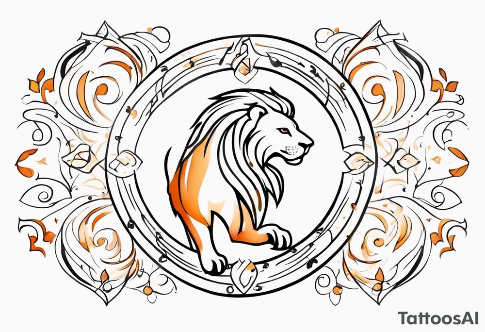 A tattoo in delicate style, so gentle. The symbol zodiac sign, Leo. The sketch should include fire, something delicate like that, and the numbers 7 and 8. Without a lion. tattoo idea