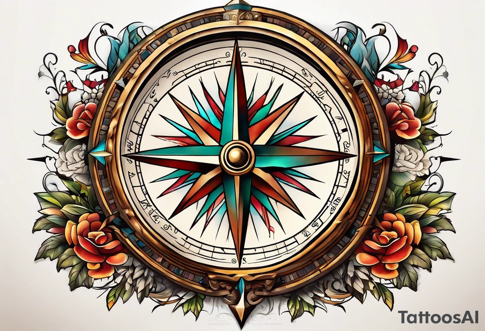 vintage compass tattoo idea