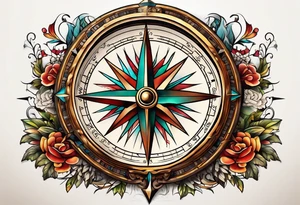 vintage compass tattoo idea