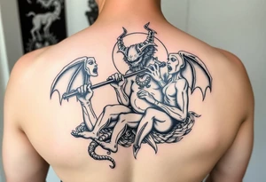 Azathoth being killed to sleep by the old gods playing demonic flutes tattoo idea