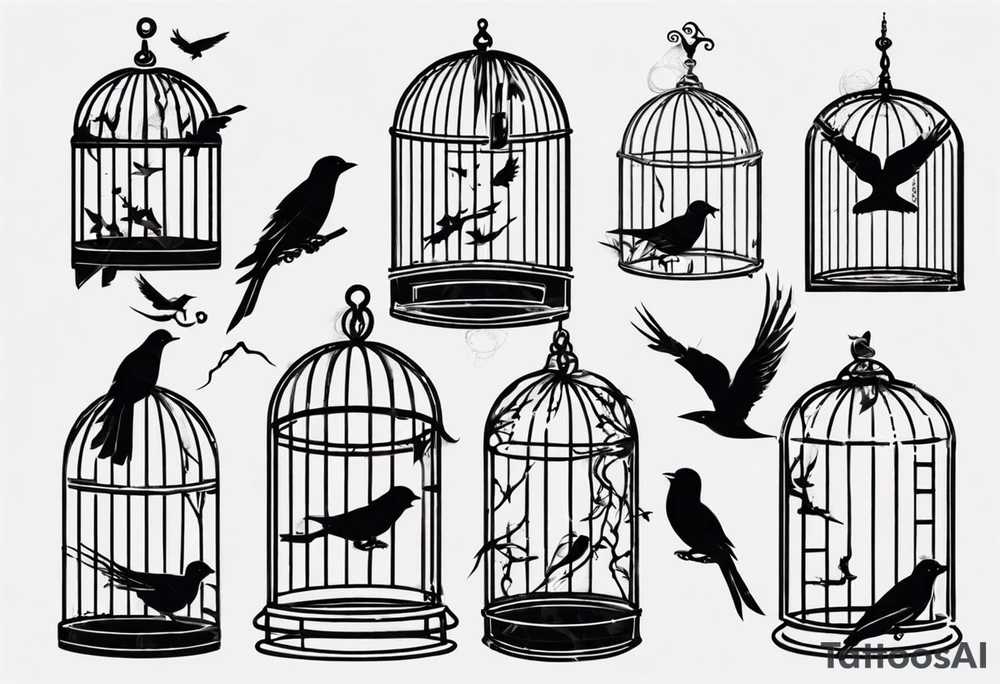 Bird trapped in cage tattoo idea