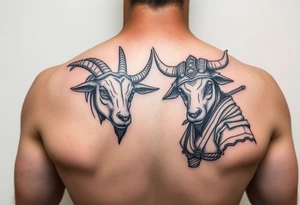goat and ox dressed up as female samurai warriors tattoo idea