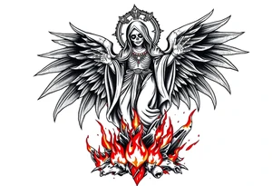 Magnificent Santa muerte rising out of the ashes of hell to claim a soul tattoo idea