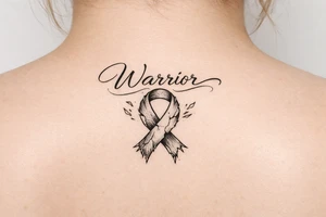 Warrior in cursive with sikkle cells ribbon torn tattoo idea