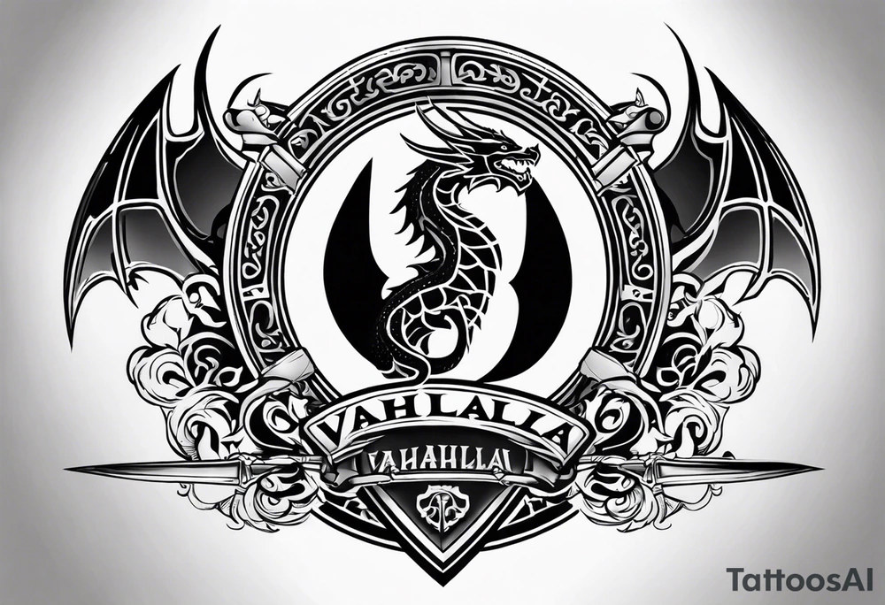 Valhalla sheild dragon sword tattoo idea