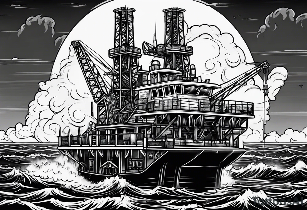 Texas,  oil rig,  flames tattoo idea