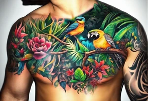 A full arm sleeve tattoo that is jungled themed tattoo idea