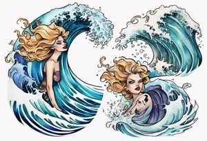 a crashing wave that turns into a young beautiful Ursula tattoo idea