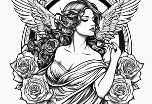 Angel, roses, name MARTINA tattoo idea