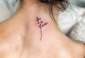 Tiny Behind-the-Ear Blossom – One or two tiny soft pink flowers with a short stem in a delicate spot, like behind the ear or on the ankle. tattoo idea