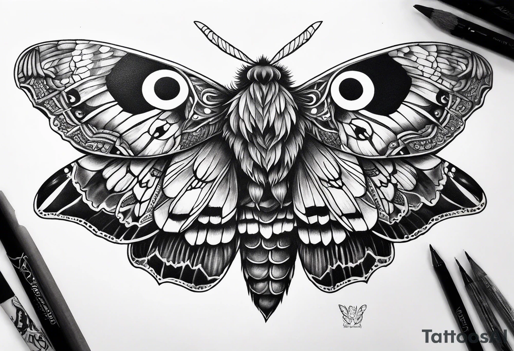 Dead head moth with owl eyes tattoo idea