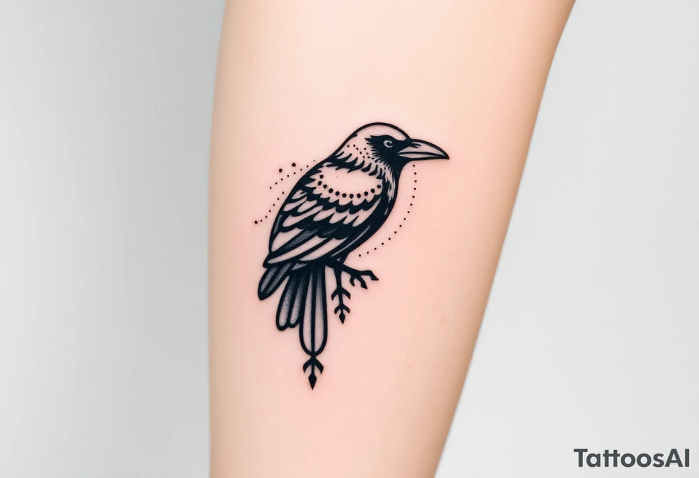 Nordic raven down leg tattoo idea
