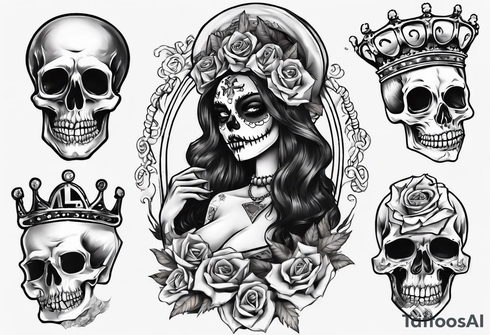 santa la muerta with money and crown
on the card tattoo idea