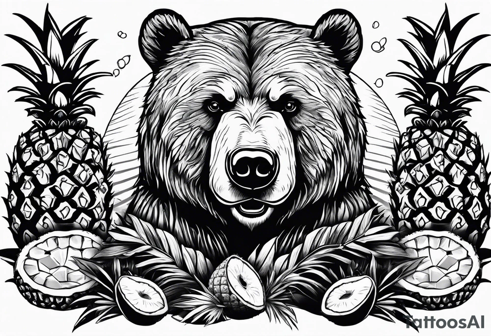 Bear loves pineapples and coconuts tattoo idea