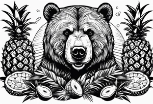 Bear loves pineapples and coconuts tattoo idea