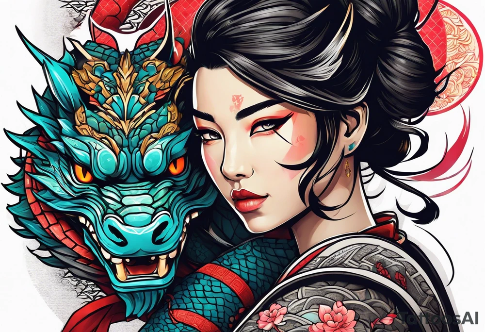 Samurai girl with dragon tattoo idea