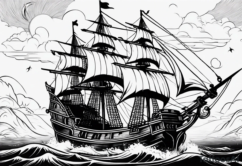 minimalist style pirate ship tattoo idea
